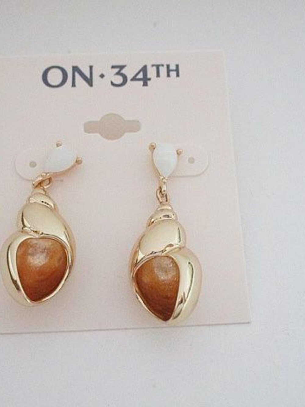 On 34th Gold Brown Sculptural Statement Drop Earrings NWT